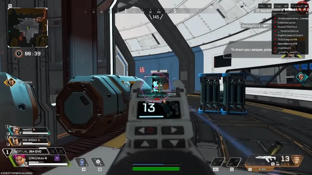 Apex Legends dropship phase player ESP tags on Worlds Edge with FOV circle