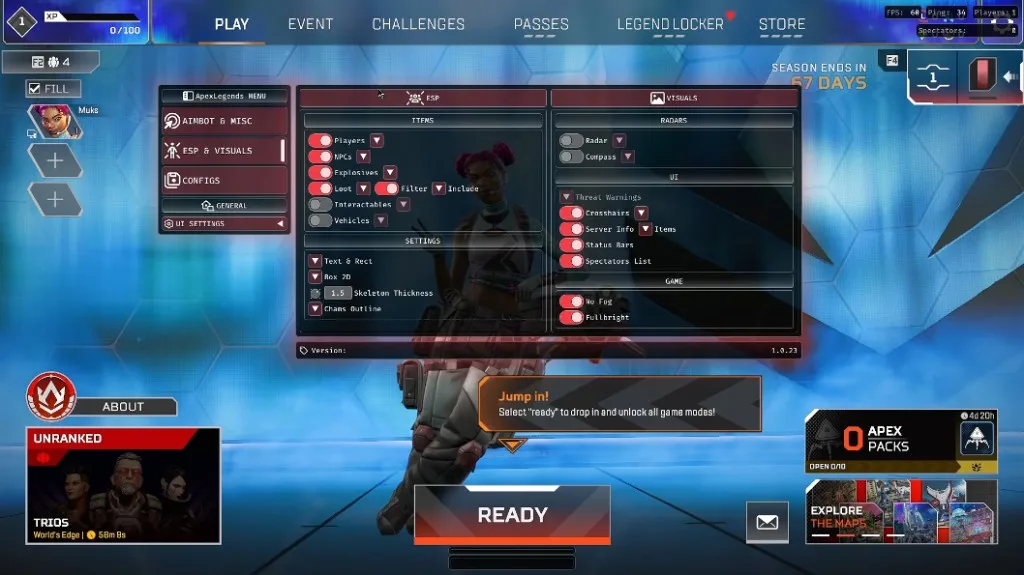Apex Legends red chams wallhack silhouette behind metal cover with aimbot FOV